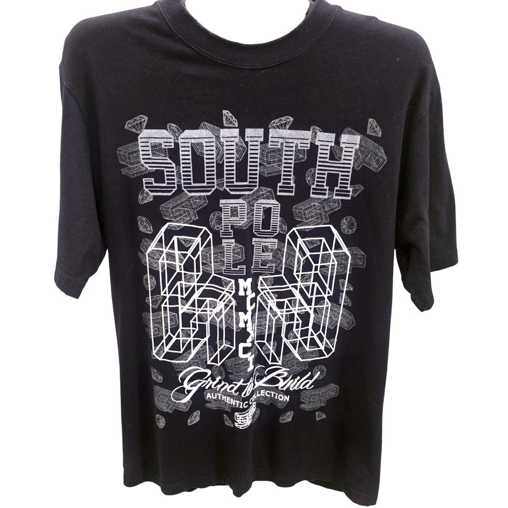 Vtg Y2K Southpole Grind to Build Graphic T-Shirt XL Black Glitter Diamonds